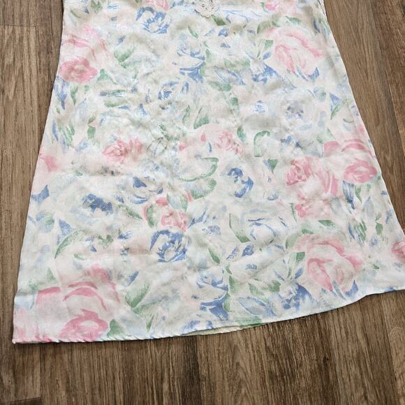 Vtg Floral Slip Dress Womens L Pastel Lace Trim Cottagecore Coquette Romantic - Picture 4 of 7